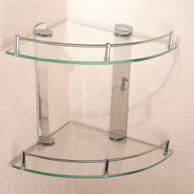 2-Tier Corner Shower Caddy with Tempered Glass Panel 25x25cm