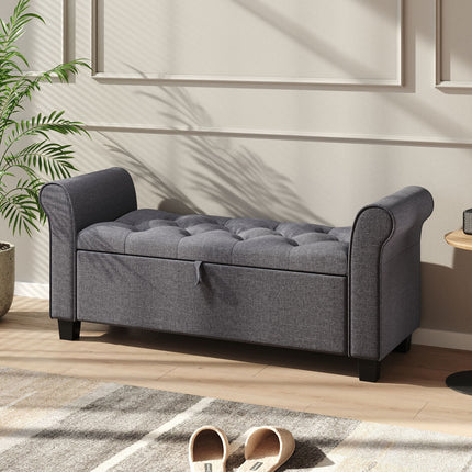 Linen Splayed Armrest Storage Ottoman Bench Chaise