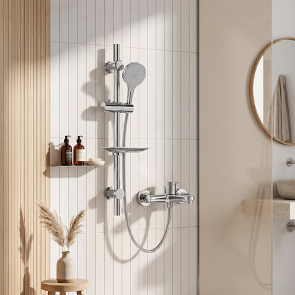 Shower Riser Rail Slider Bar with Soap Tray