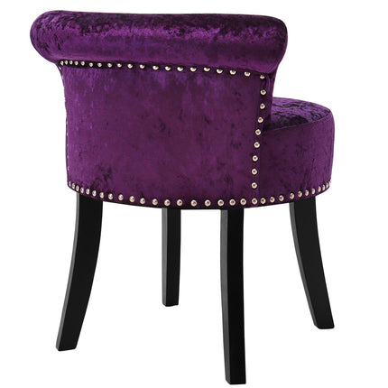 Purple Velvet Bedroom Chair Makeup Vanity Padded Dressing Stool