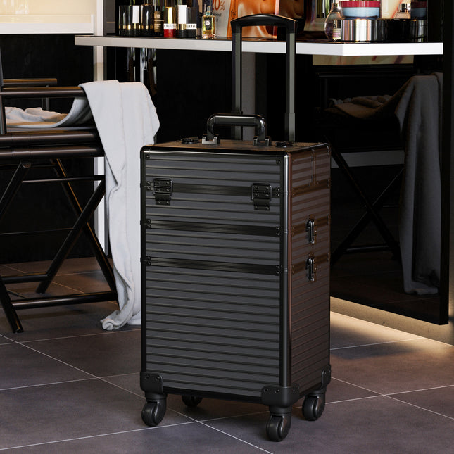 3in1 Cosmetic Train Case with Detachable Beauty Storage Box,Black