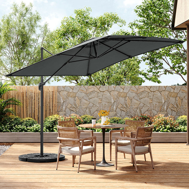 3M Large Garden Roma Tilting Aluminium Cantilever Parasol With Fanshaped Base, Dark Grey
