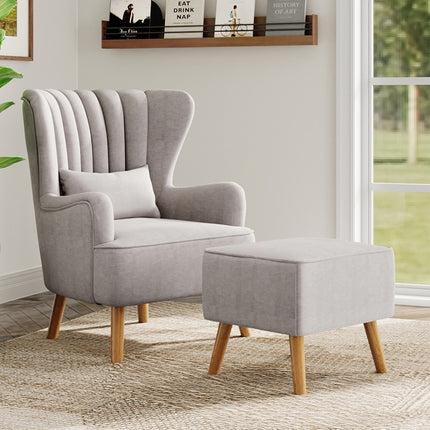Modern Wingback Accent Chair Armchair with Footstool and Lumbar Pillow