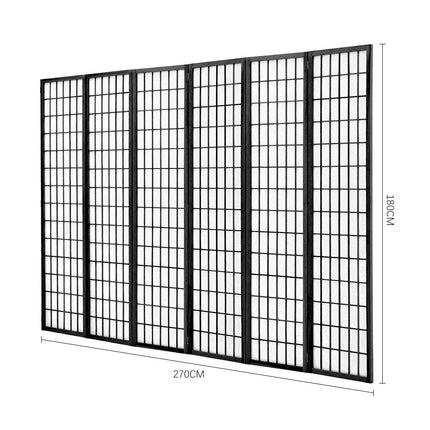 Black 6 Panel Solid Wood Folding Room Divider Privacy Screen