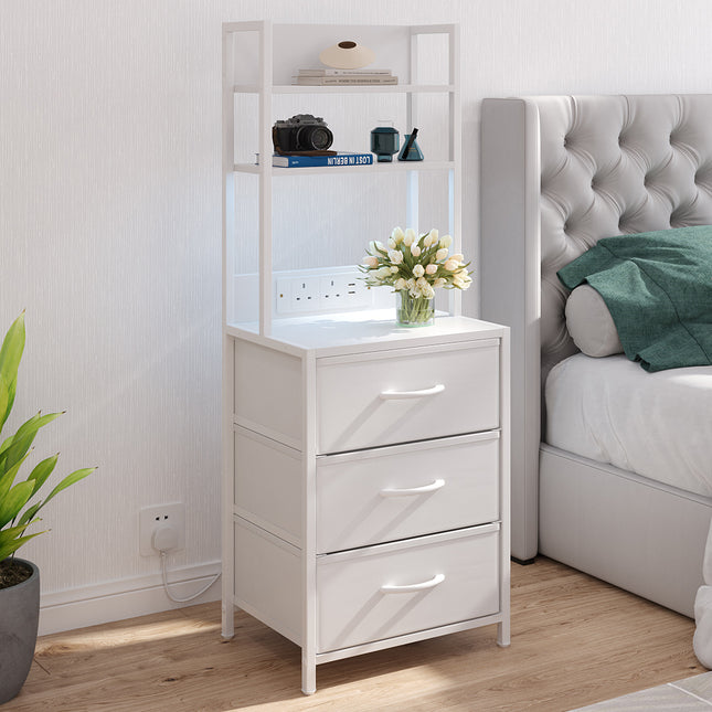 3-Drawer Nightstand with Charging Station & RGB Light Strip