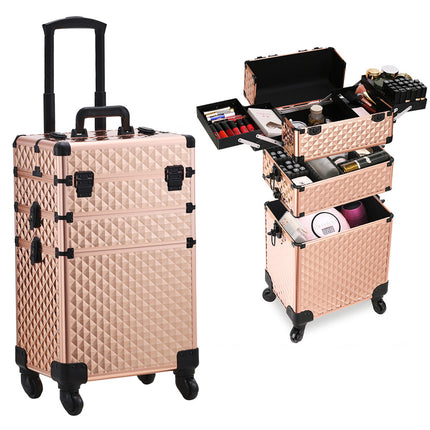 3 in 1 Portable Cosmetic Case With Telescopic Handle and Wheels