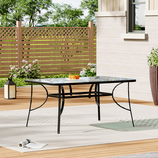Garden Ripple Glass Rectangle Table With Umbrella Hole, Black 120x80CM