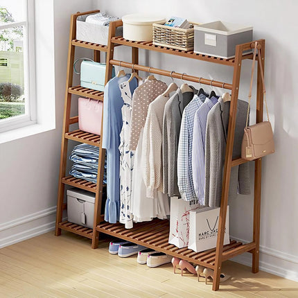 Bamboo Bedroom Garment Clothes Rack Brown 110cm