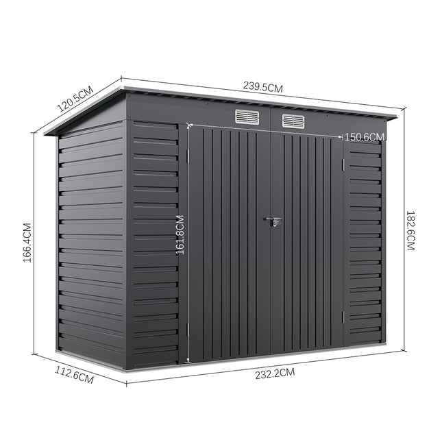 Outdoor Galvanized Steel Storage Shed with Dual Doors 182cm H