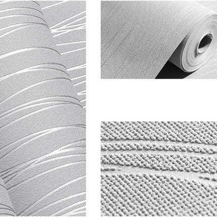 10M 3D Crushed Silk Striped Grey Silver Textured Wallpaper for Living Room