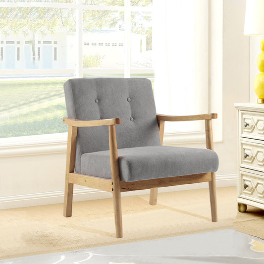Accent Linen Fabric Buttoned Armchair Wooden Frame Grey