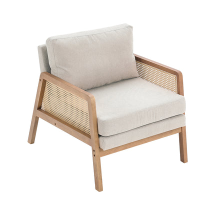 Natural Wood Frame Cushioned Armchair