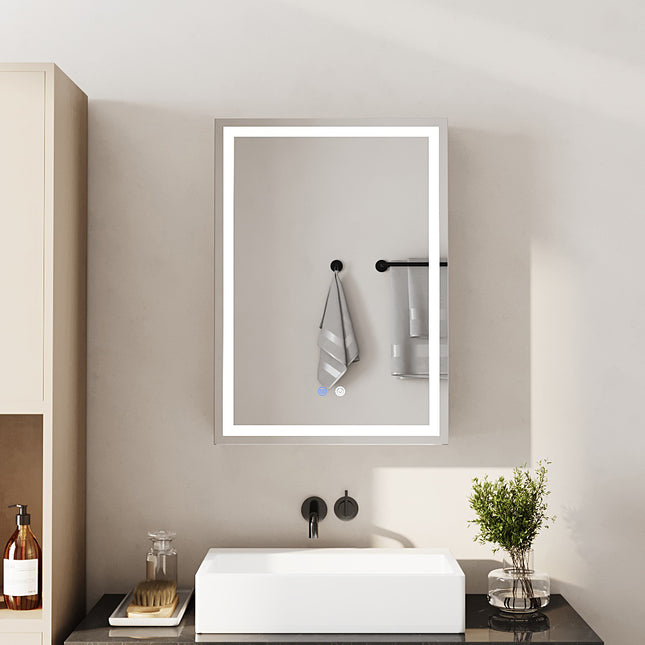 Single-Door Bathroom Mirror Cabinet with LED Lighting