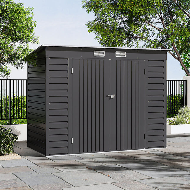 Outdoor Galvanized Steel Storage Shed with Dual Doors 182cm H