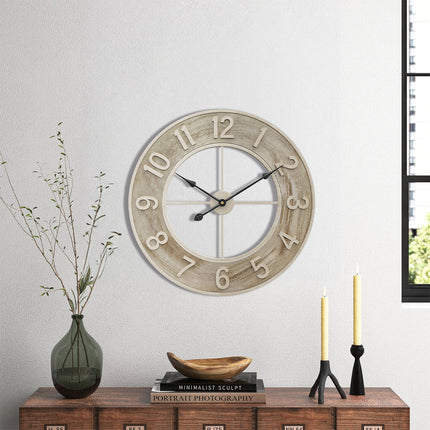 Round Wood Grain Metal Wall Clock