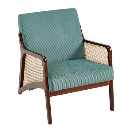 Corduroy Armchair with Rattan Armrest