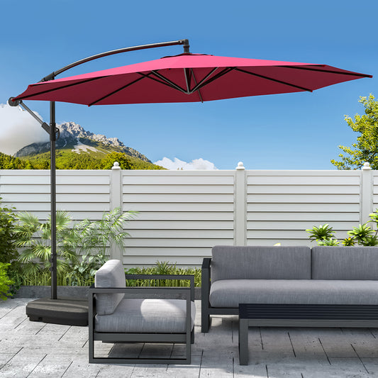 Garden 3M Wine Banana Parasol Cantilever Hanging Sun Shade Umbrella Shelter