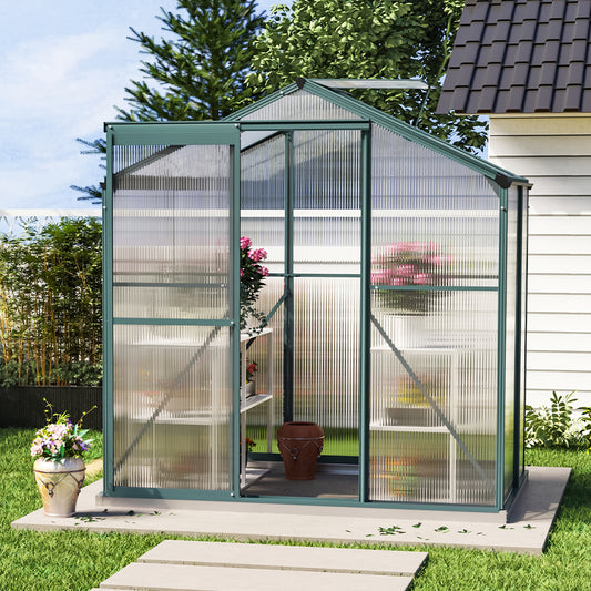 4ft x 6ft Garden  Greenhouse Aluminium Polycarbonate Green Plant Housing With Base