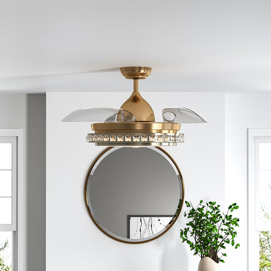 42 Inch Ceiling Fan Blade Light Chandelier Lamp +Remote Control, Golden