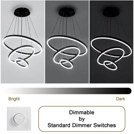 Modern 3 Ring Aluminum Round Hanging LED Pendant Light Stepless Dimmable