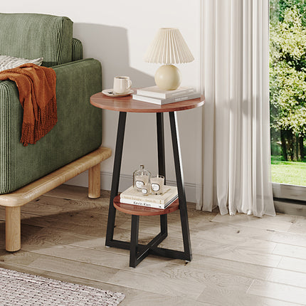 2-Tier Round Wooden Coffee Side Table