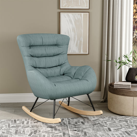 Cyan Wooden Rocking Chair for Living Room Bedroom