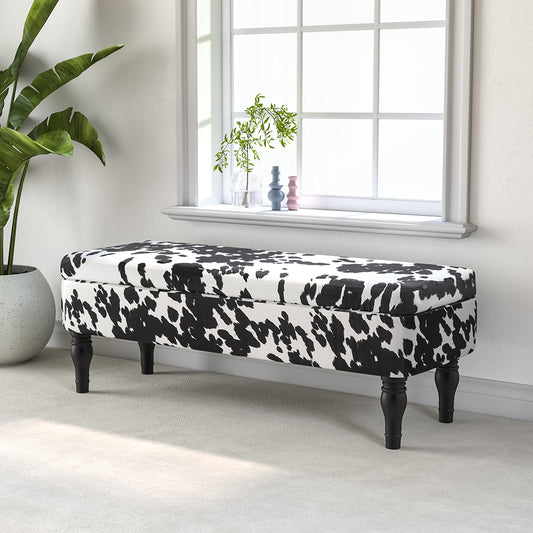 Cow Print Velvet Upholstered Storage Bench