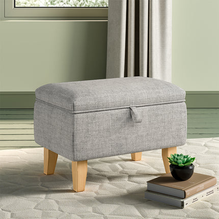 49CM Linen Storage Organizer Ottoman Footstool Light Grey