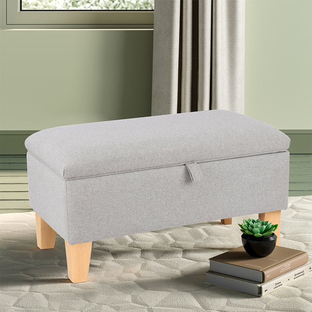 71CM Linen Storage Organizer Ottoman Footstool Light Grey