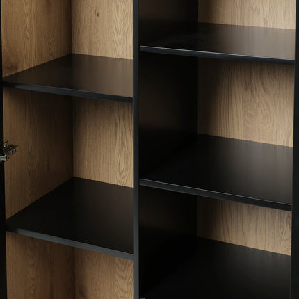7 Cubes Stylish Modern Cabinet with Glass and Woven Straw Doors