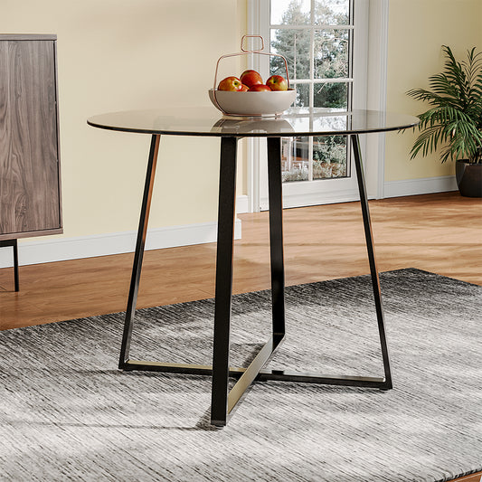 Modern Round Dining Table with Tempered Glass Top