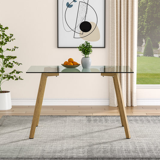 Rectangle Tempered Glass Top Dining Table with Metal Legs