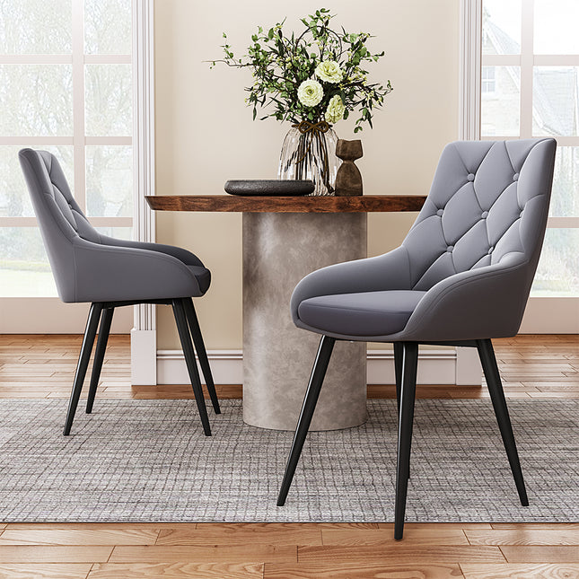 Set of 2 Grey Velvet Metal Legs Button Upholstered Dining Chair 88cm H