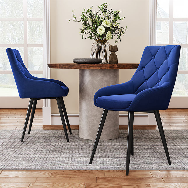 Set of 2 Blue Velvet Metal Legs Button Upholstered Dining Chair 88cm