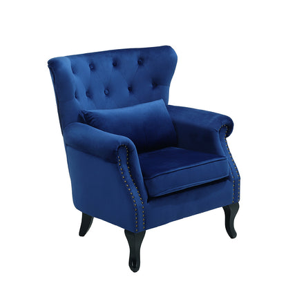 Luxurious Button Armchair with Cushion, Bule, Grey