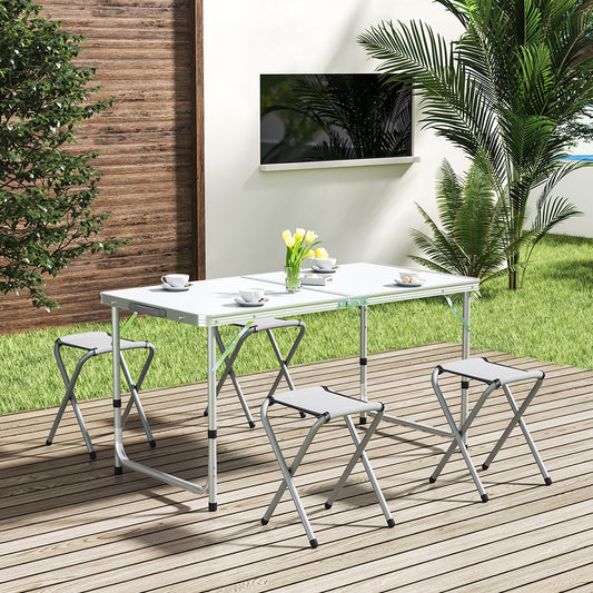 White Foldable Portable Picnic Table with 4 Stools