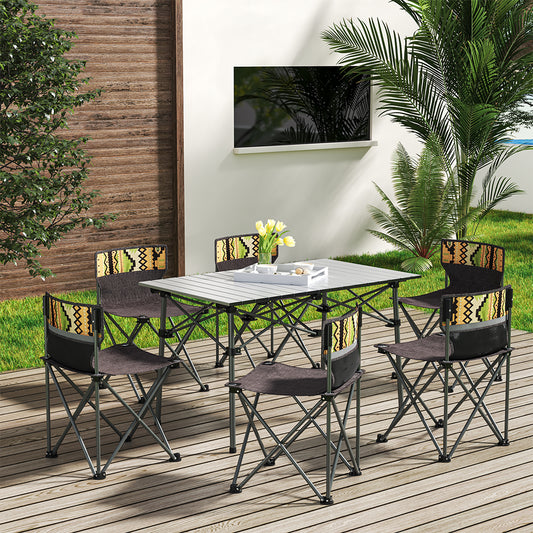 Portable Outdoor Picnic Camping Table and Chair Set Six Chairs