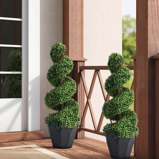 2 Pack Artificial Topiary Spiral Boxwood Tree Fake Plant