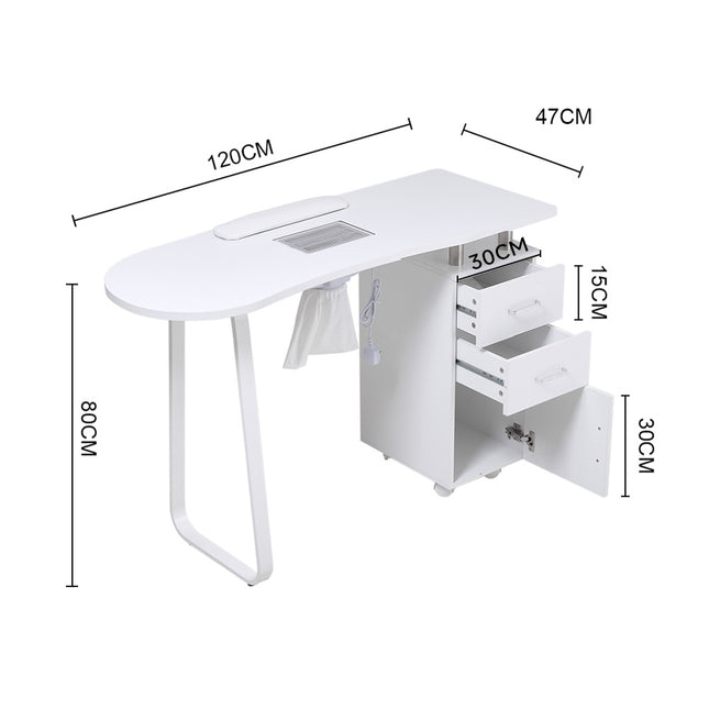 White Manicure Table Nail Station with Dust Collector 120cm