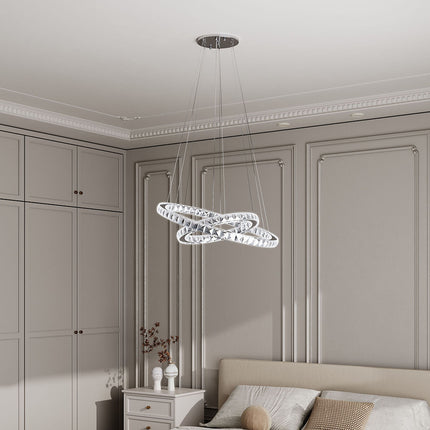 Modern 2-Tier Adjustable Crystal LED Pendant Light
