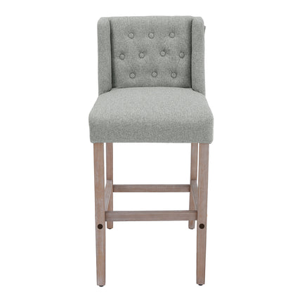 Rustic Set of 2 Bar Stools Linen Tufted with Wood Legs