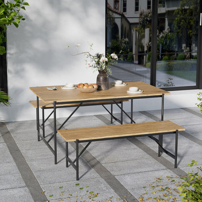 4 Seats Rustic Dining Table with Black Metal Base