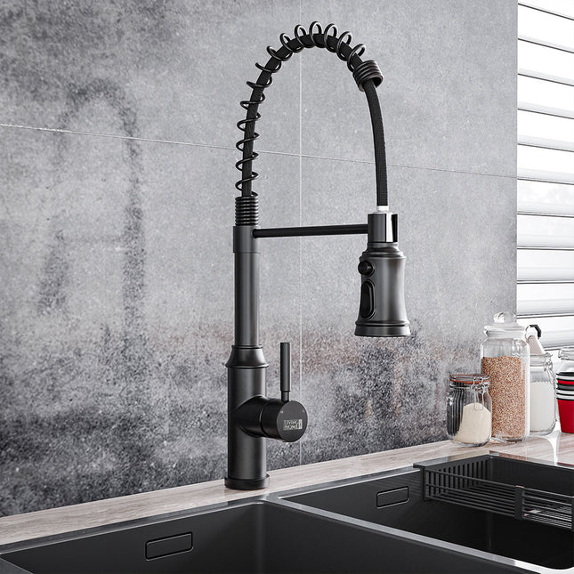 Rotable Pulldown Kitchen Mixer Tap with Spring Spout Grey