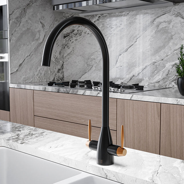 Black Twin Lever Mono Kitchen Mixer