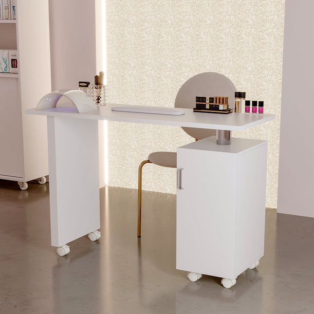 White Rolling Manicure Salon Station with Storage 120cm