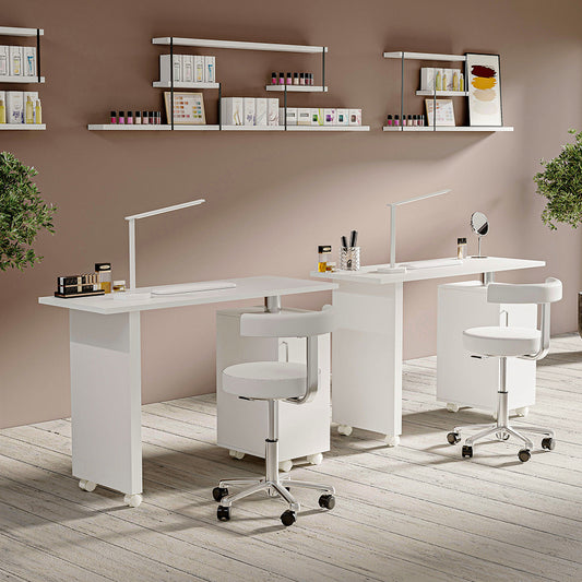 White Rolling Manicure Salon Station with Storage