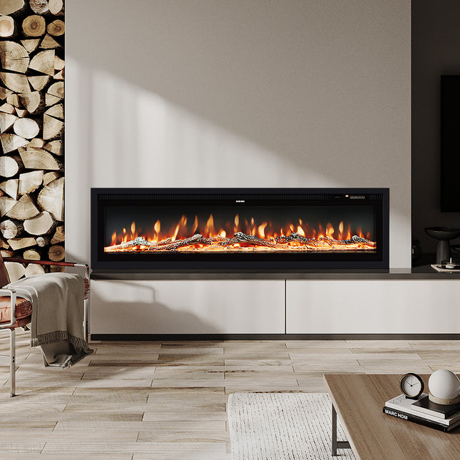 80 Inch Wall Mounted Freestanding Electric Fireplace with Remote 12 Flame Colours