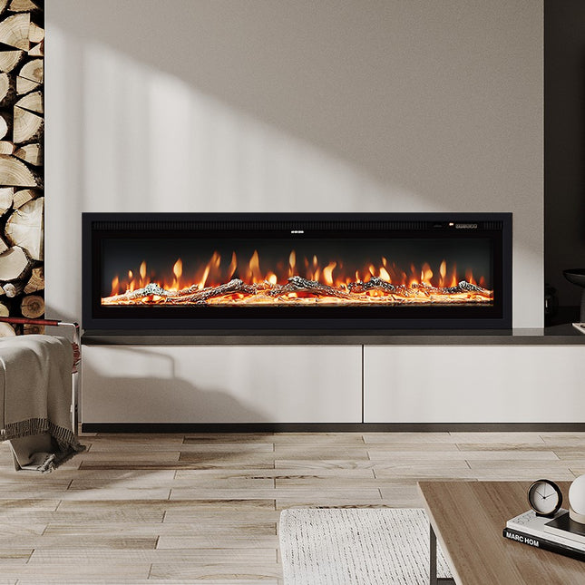 80 Inch Wall Mounted Freestanding Electric Fireplace with Remote 12 Flame Colours