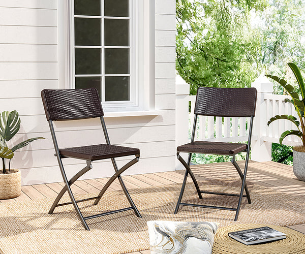 Set 2 Outdoor Rattan Plastic Folding Chairs