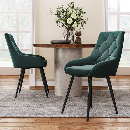 Set of 2 Green Velvet Metal Legs Button Upholstered Dining Chair